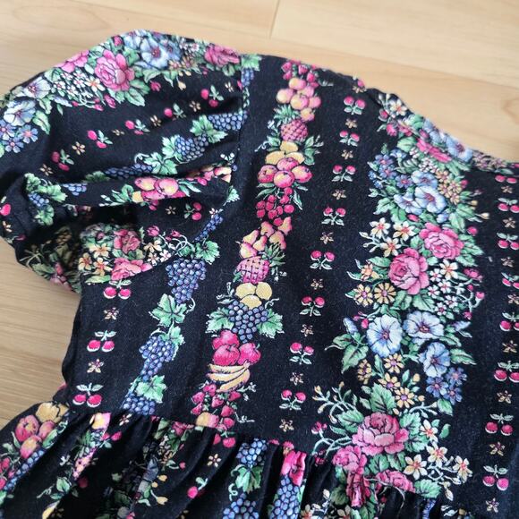 Vintage Kole Kole Girls Hawaiian Black Dress Floral & Fruit Print Size 2T USA - Picture 2 of 8